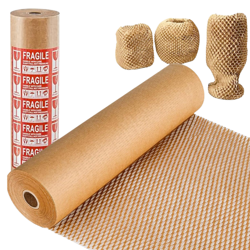 Eco-Friendly Honeycomb Wrapping Paper Roll for Sustainable Packaging, Shipping, Gift Wrapping, and Fragile Item Protection.