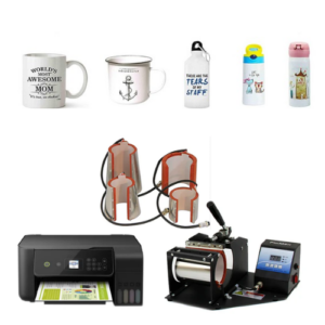 Cup Business Starter Kit with A4 Sublimation Printer, Cup Press Machine, Sublimation Inks, Mugs, Tumblers, and Beginner Business Guide for Starting a Custom Printing Business.