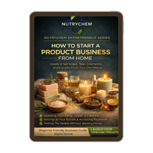 How to Start a Product Business from Home Digital eBook by NutryChem covering product creation, branding, packaging, marketing, and business launch strategies for homemade product entrepreneurs.