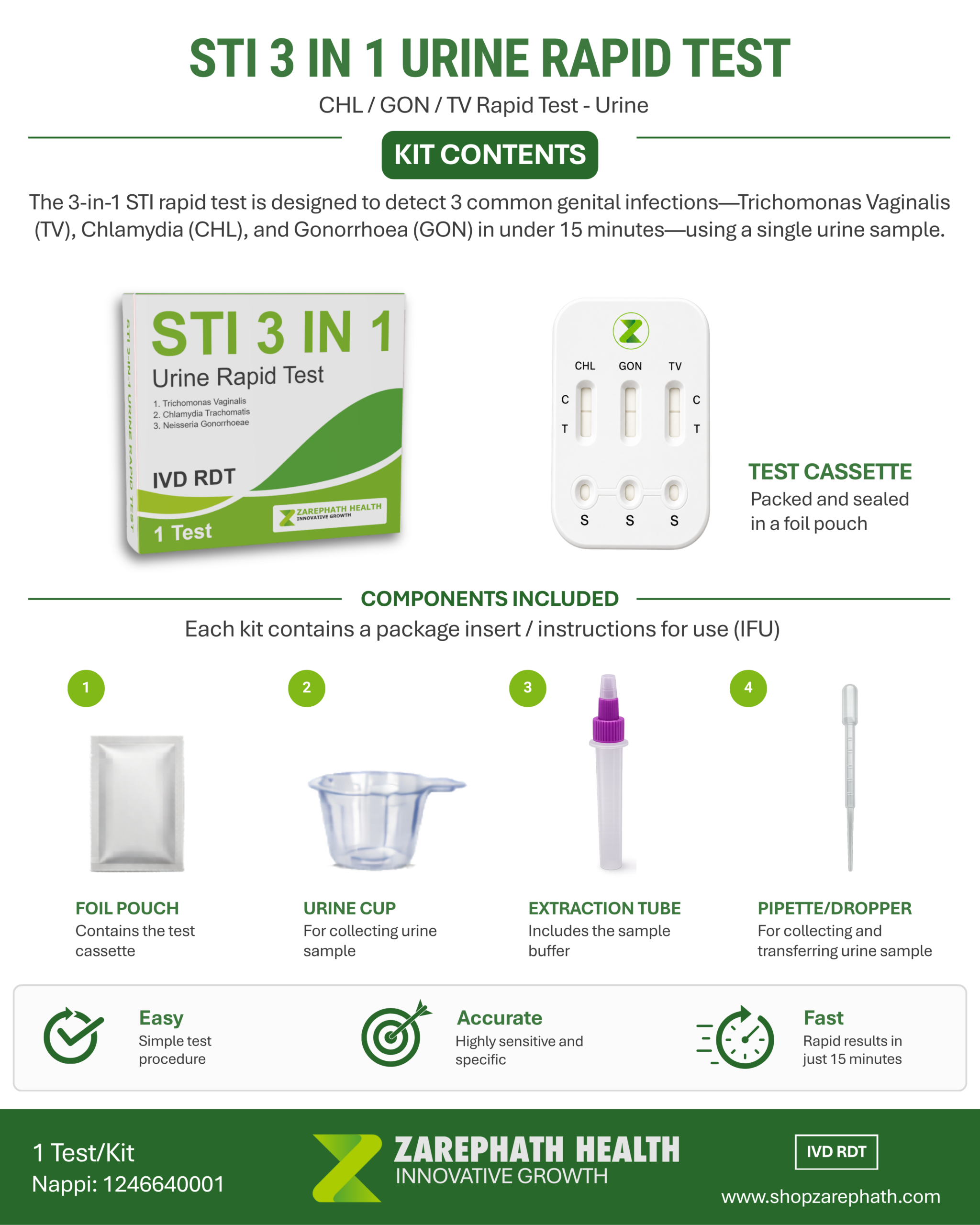 Home STI Urine Test ~ 3-in-1 Kit Rapid Results - Image 2